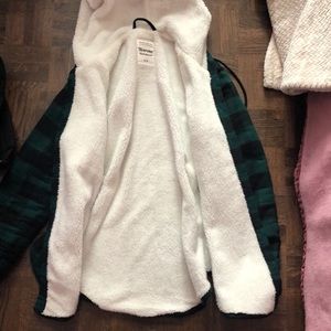 black and green checked hooded jacket / coat